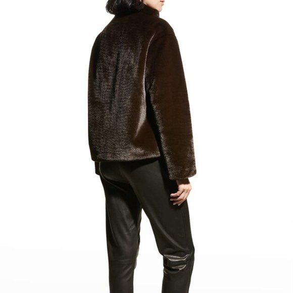 NWT THEORY Offset Faux Shearling Jacket in ESPRESSO - Picture 4 of 5